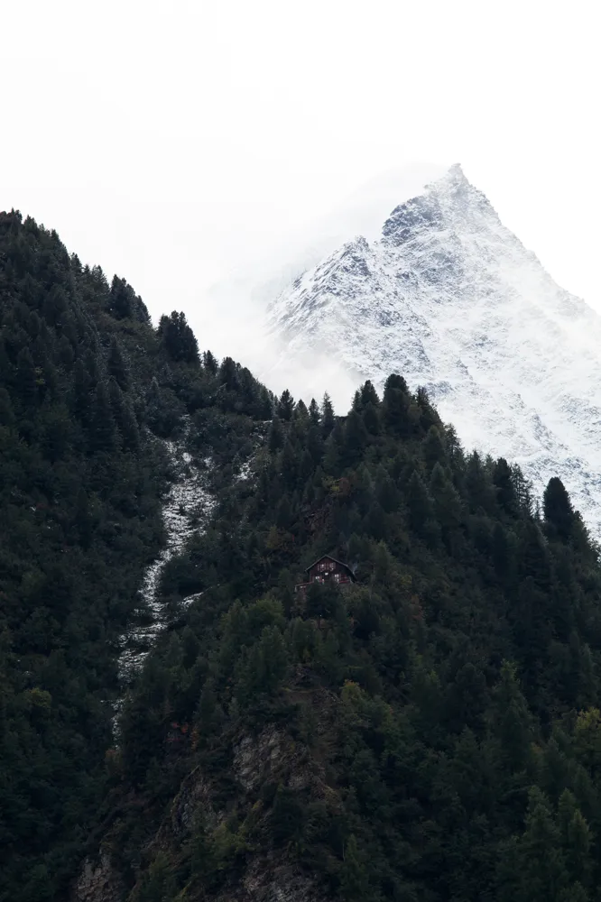 Cabin high above the valley floor. Chamonix, France.