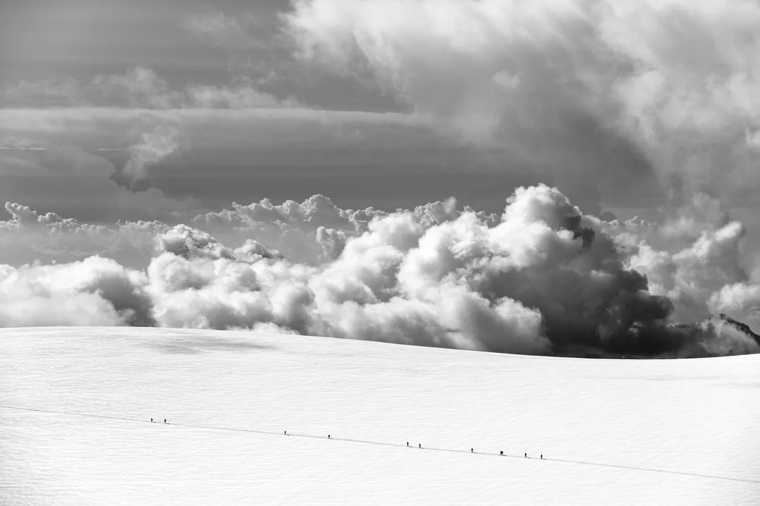 Alpinists on their way to the base of the Breithorn.