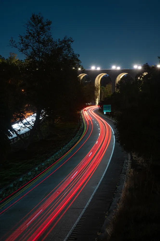 Night drive through the canyon. San Diego, CA.